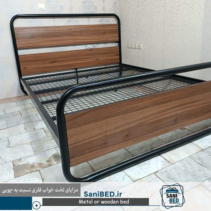 تخت خواب ترکیبی چوب و فلزی