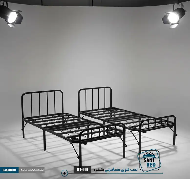 تخت تاشو فلزی مشکی یک نفره
