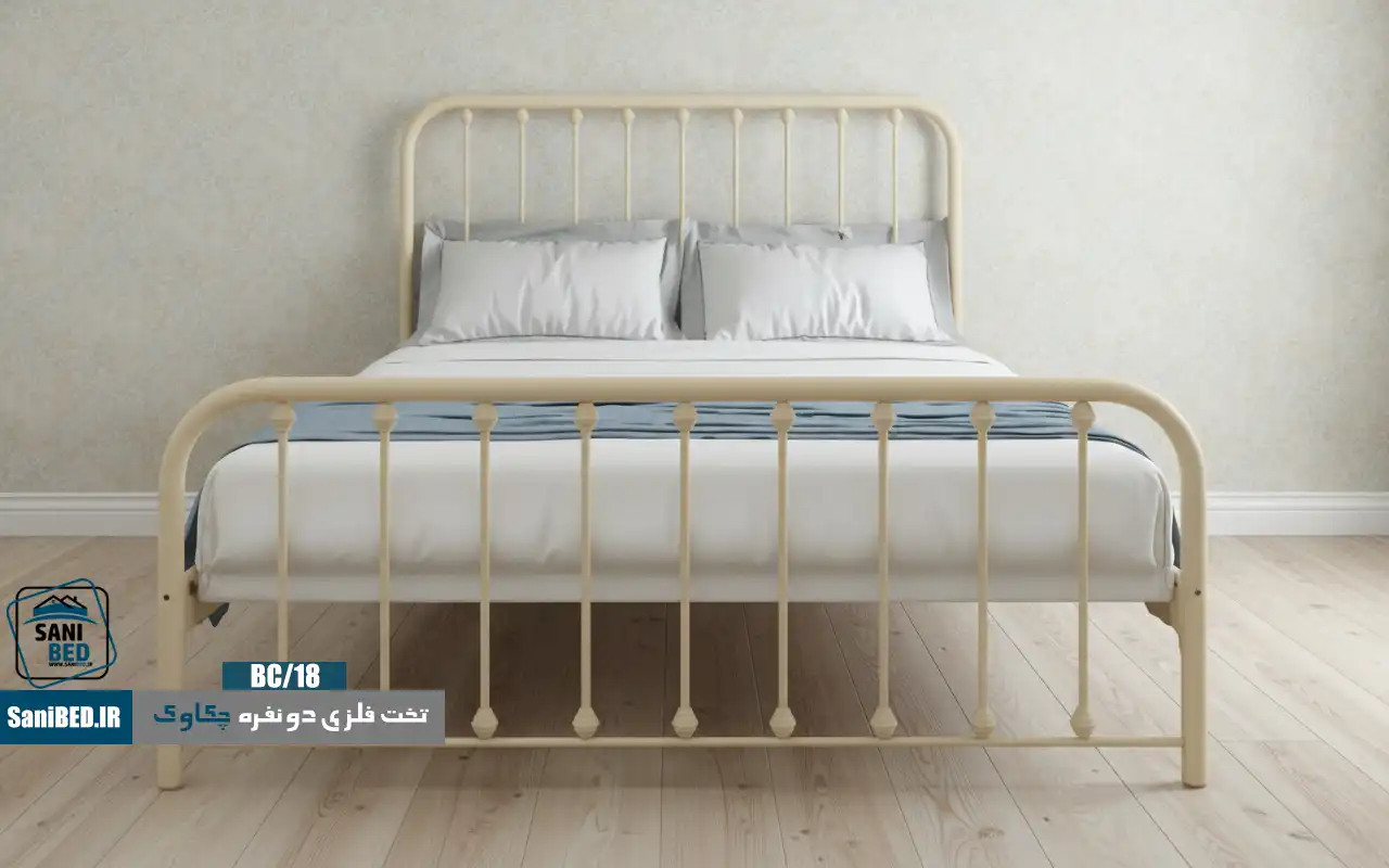 تخت فلزی فرفورژه سفید چکاوک مدل دو نفره