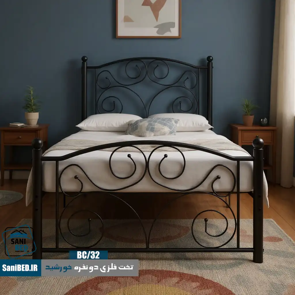 تولید تخت دو نفره فلزی خورشید با فرفورژه و دوام بالا